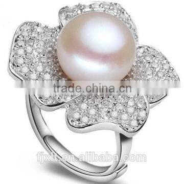 11-12mm 925 sterling silver zircon flower pearl ring