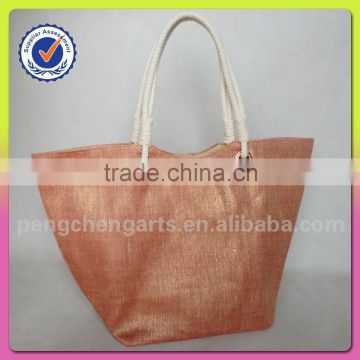 women newest fashion jute and cotton material shoulder tote bag style cotton handle