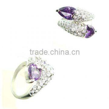 Fashion ring, Alloy ring,Zircon+ CZ stone ring purple color PD plating