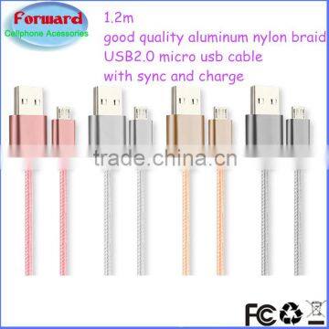1.2m good quality aluminum nylon braid USB2.0 micro usb cable with sync and charge