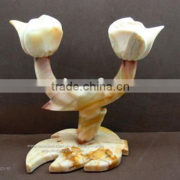 Albaster Flower Shape Carved Candle Holder