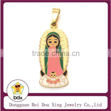 Top Selling Gold Plated Stainless Steel Colorful Enamel Catholic St. De Guadalupe Virign Mary And Jesus Baby Religious Pendant