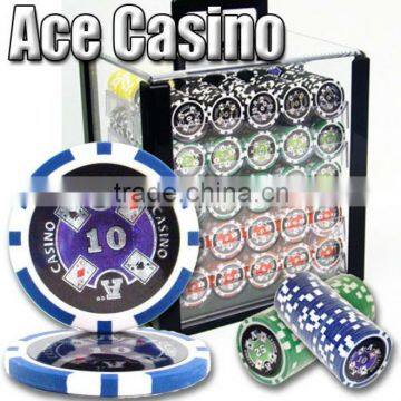 Ace Casino Sticker ABS Poker Chip Set with Acrylic Case - 1000 Piece