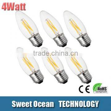 Factory sale 110v/220v constant current driver UL dimmable LED filament bulb candle 4W 6W