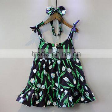 Printing Flowers Condole Belt Type Girls Fashion Skirt with Hair Accessories