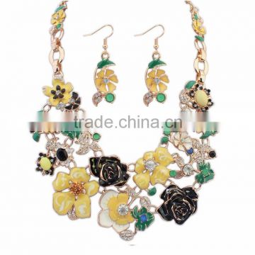 Wholesale fashion jewelry sets manual drip flowers necklace earrings