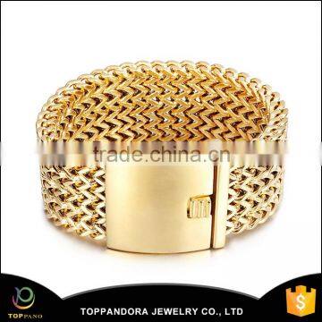 2016 factory direct price top sell promotional gold wide stainless steel mesh bracelet for men