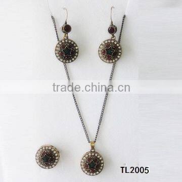 Zinc alloy jewelry fashion multi color rhinestone jewelry sets with gold plating