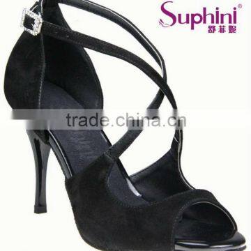 Suphini Black Leather High Heel Dance Shoes