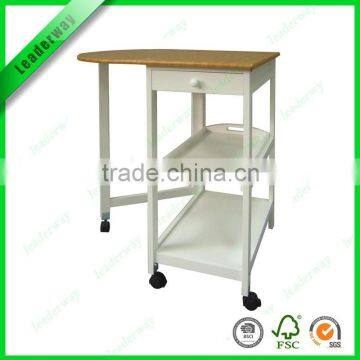New Design MDF With PVC Wooden Kitchen Trolley With Wheels photo-3