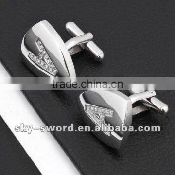 Fashion Stainless steel cufflinks with zircon SC100010