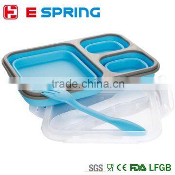 Food grade silicone fold design with spoon portable microwave lunch food box