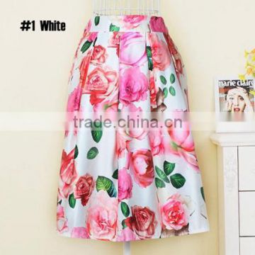 New Fashion Lady Women's High waist Print A-Line Pleated Midi Swing Skirt