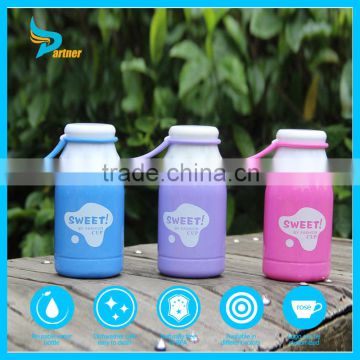 milk bottle shaped new cute plastic bpa free water bottle with rubber string