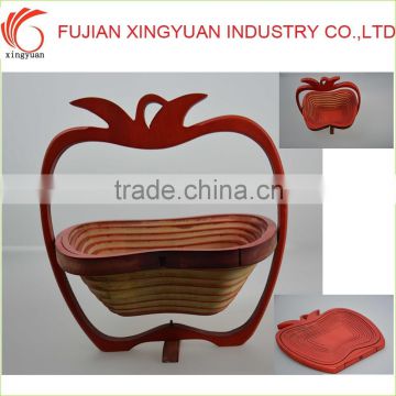 Red Folding Bamboo Basket for storage, Fruit Basket