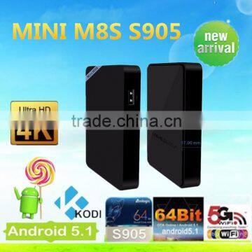 2016 Hot selling Mini M8S amlogic s905 2g 8g Quad Core Android 5.1 TV Box 2GHz Preloaded kodi 16.0 for Online variety Movies