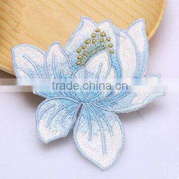 custom high quality embroidery Lotus applique patches for garment