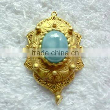 Larimar stone alloy plating pendant