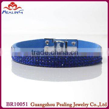 New fashion colorful Rhinestone one Wrap faux leather bracelet