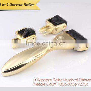 Factory Sale 2015 New 3 IN 1 Micro Derma Roller With 3 Separate Roller Heads (180/600/1200pins) For Home