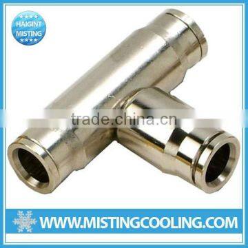 E0394 high pressure push-in Tee connector brass with nickel plated for connecting nylon tubing and stainless steel tubing
