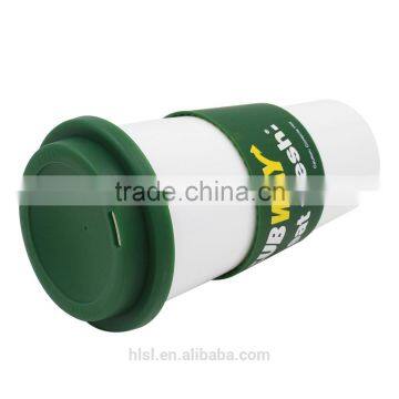 480ml White Plastic Cup With Green Cap And Green Silicone Rim, Wholesale Plastic Disposable Coffee Cups With Lid photo-4
