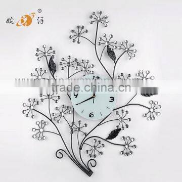 2015 china factory modern luxury tree design iron art quartz wall clock