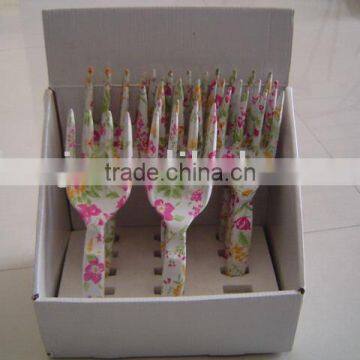 aluminium garden fork with flower printing packing in displaybox