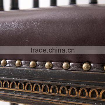 Classic Elegant Regina British Style Square Back Carving Leather Armchair With Distressed Brown Painting BF12-03294a photo-6