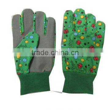 thin kids cotton garden glove/green color cotton glove