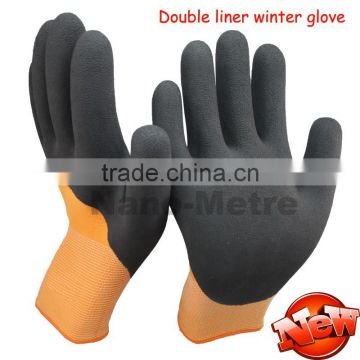 NMSAFETY latex safety warm gloves double liner 3/4 coated working glove for winter