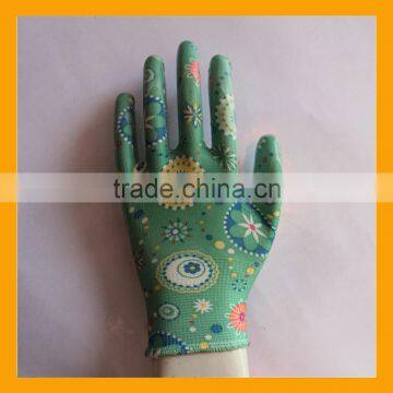 Polyester Printing Transparent Nitrile Palm Coated Garden Working Gloves photo-3