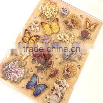 Butterfly & Rose Design Sticker in Colors, 3D Popular Design Decorative Glitter Sticker with Gems/Rhinestone