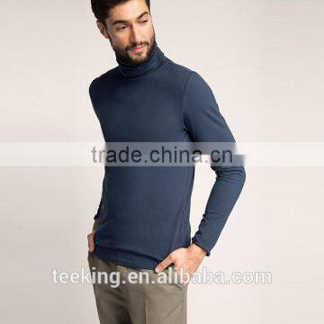 Custom fashion long sleeve plain turtle neck tshirt for men