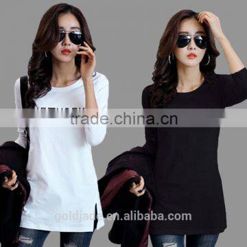 Customized manufactorying 100% cotton long pattern long-sleeve T shirt for ladies