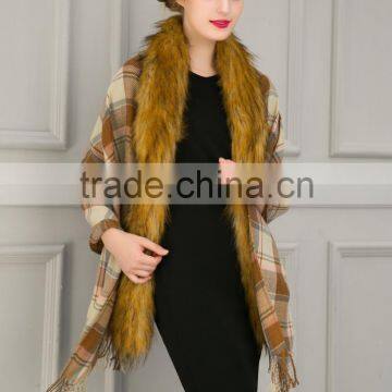 AliExpress 2016 winter/autumn new product knitting with faux fur shawl coat woman cape