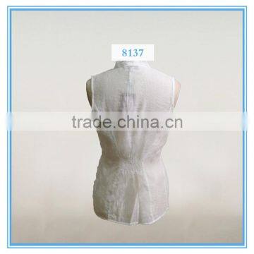 Latest New Design Casual Shirt Pleated Design White Sleeveless Blouse photo-3