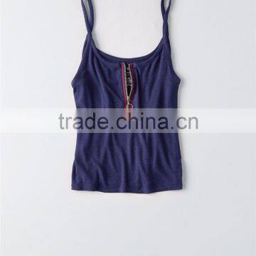 MGOO New Pattern Scoop Neck Tight Sling Crop Top Drop Armhole Sexy Zipper Front Tank Top Women photo-3