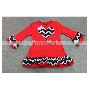 Custom Girls Valentines Day Clothes Black White Chevron Long Sleeve Dress Baby Girls Comfy Red Knit Party Dress