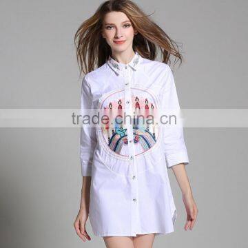 Zm50276b Europe Autumn Lady Clothing Fashion Lapel Pure Color Tops Blouse Women photo-2