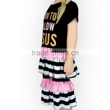 Hot sale 2pcs children clothing set short sleeve 3 layers of edible fungus shirt and pant gilr short layered set