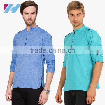 Men's Clothing Long Sleeve Blue Striped Kurta photo-3