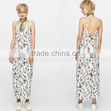 Spaghetti Strap and V-neck Ladies Hem Split Sleeveless Maxi Dress photo-2