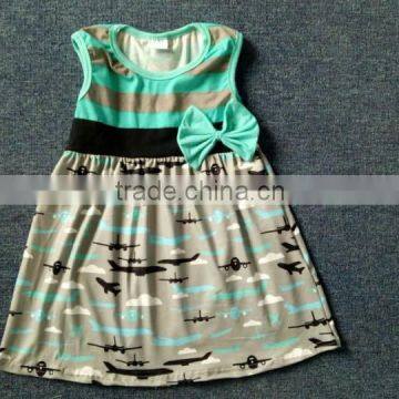 yiwu little girl airplane print dress remake latest children stripe frocks designs