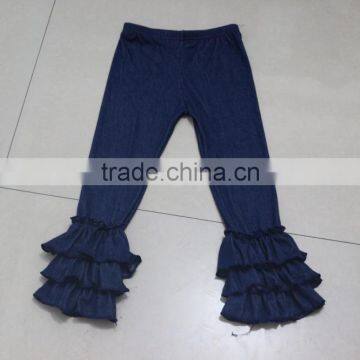 Children Girls Summer Denim Ruffle Pants Wholesale Baby Girls Fashion Denim Pants Boutique