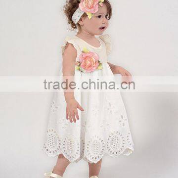 Hot White Infant Girls Dress With Headband Cotton Flower Baby Wear Fancy Toddler Clothes CS90421-70