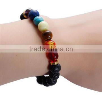 New Fashion Stone Lava Beaded Healing Bracelet Multicolor Gold Tone Antique Gold Elastic photo-3