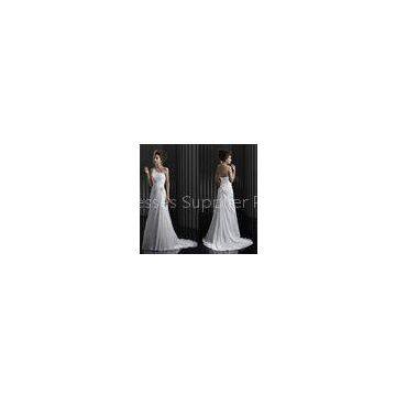 Draped Backless Chiffon Wedding Dresses / Beaded Crystal Ladies Wedding Ball Gown
