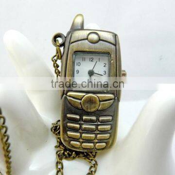 free shipping!!! 60*22mm cartoon mobile phone pendant pocket watch @ mixed Antique Bronze Mechanical Locket Watch pocket