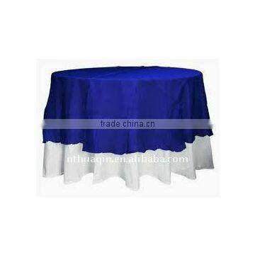 Round royal blue satin overlay and satin table cover tablecloth